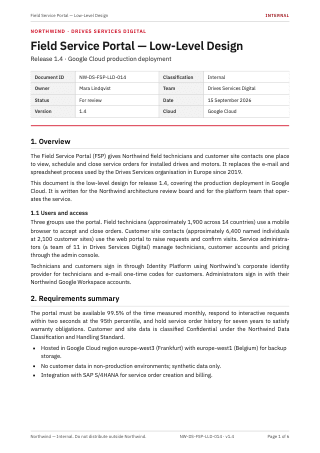First page of field-service-portal-lld-v1.4.pdf
